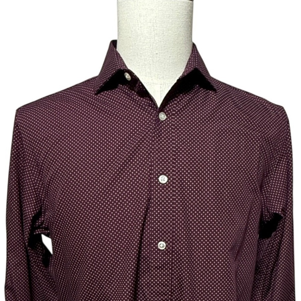 Ryan Seacrest Distinction Shirt Mens‎ 15.5 Medium Slim Long Sleeve Red Microdot